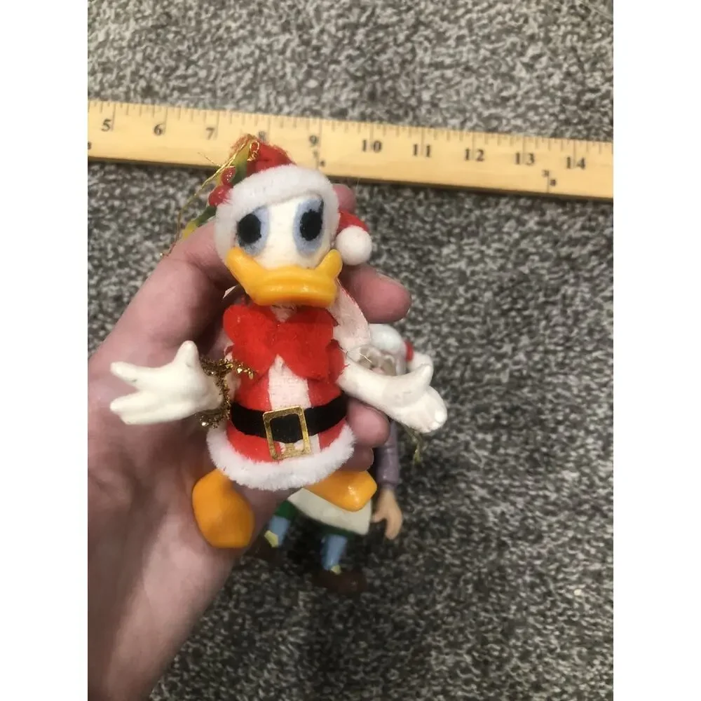 Geppetto & plastic Pinocchio & Donald character figures Christmas Ornaments VTG